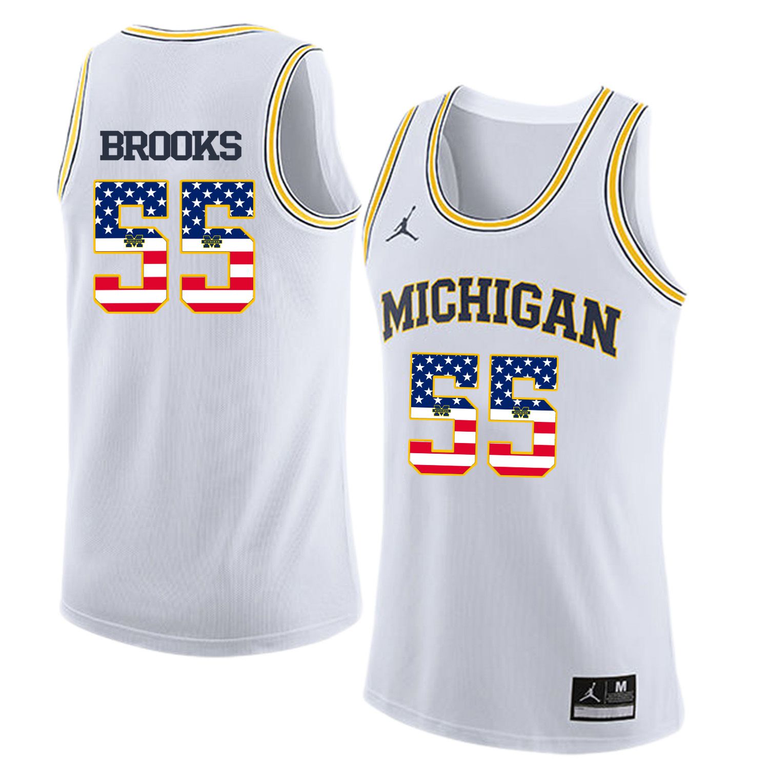 Men Jordan University of Michigan Basketball White 55 Brooks Flag Customized NCAA Jerseys